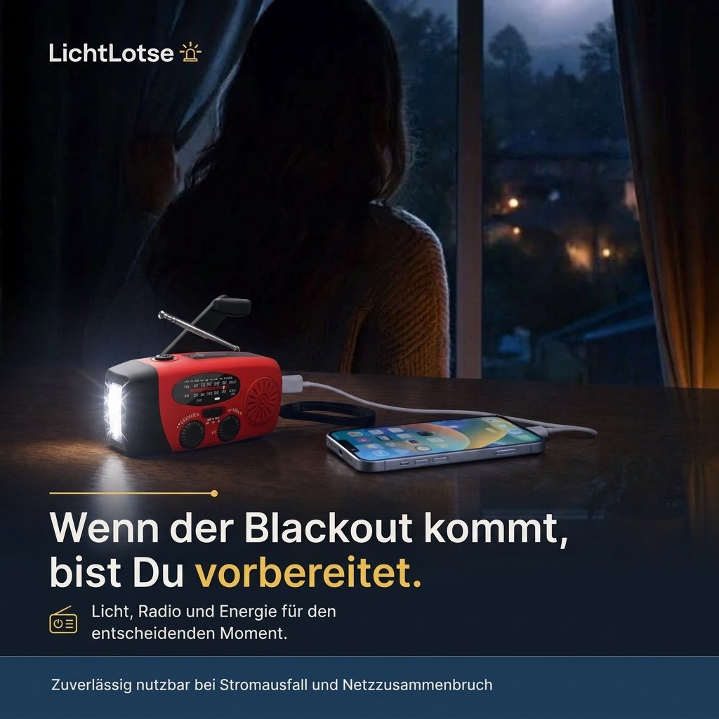 LichtLotse™ – Licht 3-in-1 Notfallradio mit Solar & Handkurbel